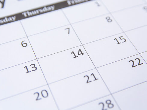 14th numbers on calendar page close up background